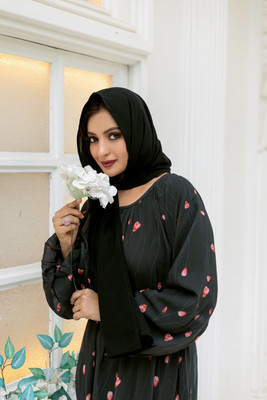 SARINKU Georgette Printed Abaya(Black)