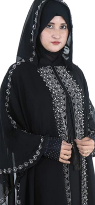 SAVE AND SAFE Georgette, Nida Matte Self Design Abaya With Hijab(Black)