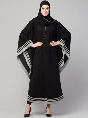 Recnettrends Crepe Solid Abaya With Hijab(Black)