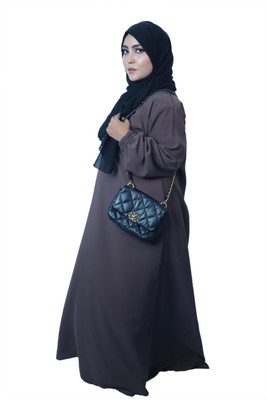 Fatima Cotton Blend Self Design Abaya With Hijab(Grey)