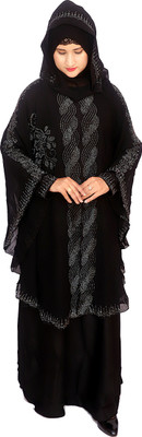 Crown outfit Polyester Self Design, Solid Burqa With Hijab(Black)