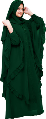 Fmfashion Georgette Self Design Abaya With Hijab(Green)