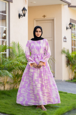 SARINKU Georgette Self Design Abaya(Purple)