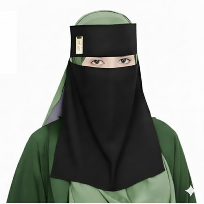 EURANUS Chiffon Solid Naqab With Hijab(Black)