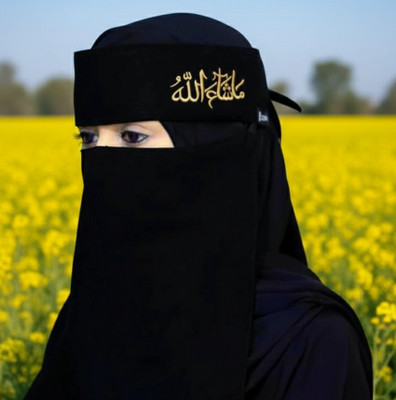 EURANUS Crepe Solid Naqab With Hijab(Black)