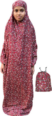 Rayford Crepe Printed Burqa With Hijab(Multicolor, Maroon)