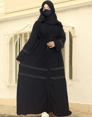 Buraque Designer Polyester Solid Abaya With Hijab(Black)