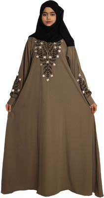 MODEST CITY Crepe Self Design Abaya With Hijab(Beige)