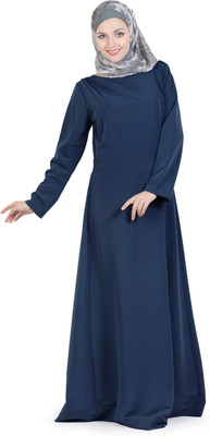 Momin Libas Polyester Solid Abaya(Blue)