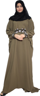 HouseOfCommon Crepe Self Design Abaya With Hijab(Green)