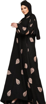 ovais abaya collection Nida Matte Printed Abaya With Hijab(Black)