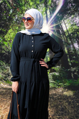 bhavyata Polyester Self Design Abaya(Black)