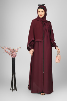 ovais abaya collection Nida Matte Solid Abaya With Hijab(Maroon)