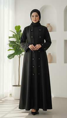 maabaya Nida Matte, Polyester, Polycotton, Silk Blend Chevron/Zig Zag, Polka Print, Graphic Print Abaya With Hijab(Black)