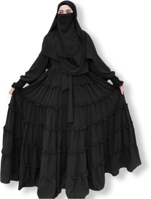 Tanjila Fashion Cotton Blend Solid Burqa With Hijab(Black)