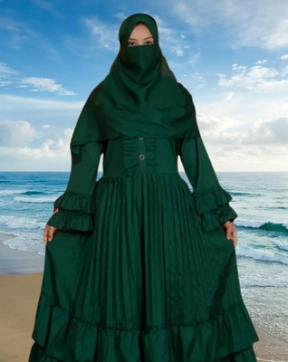Uc enterprises Cotton Blend Solid Burqa With Hijab(Green)