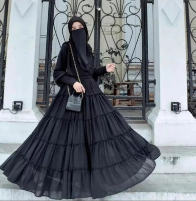 black rose Polyester Self Design, Solid Burqa With Hijab(Black)