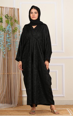 RUZAIN AL WAFI Nida Matte Self Design Abaya With Hijab(Black)