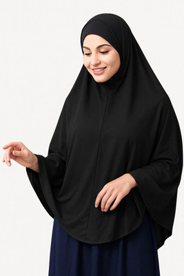 AHLCREATION Polyester Solid Naqab With Hijab(Black)