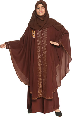 HouseOfCommon Silk Blend Abaya With Hijab(Brown)