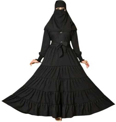 HouseOfCommon Cotton Blend Self Design, Solid Burqa With Hijab(Black)