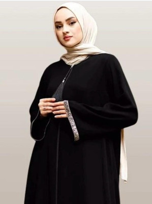Hba Cotton Silk Self Design Burqa With Hijab(Black)