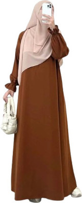 M.N Dubai Collection Polyester Self Design Burqa With Hijab(Brown)