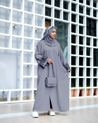 Firduas Cotton Blend Self Design Burqa With Hijab(Grey)