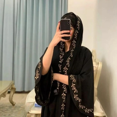 NooriBoutiqe Cotton Silk Self Design Burqa With Hijab(Black)