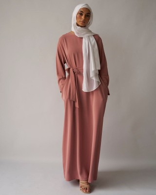 ovais abaya collection Nida Matte Solid Abaya With Hijab(Pink)