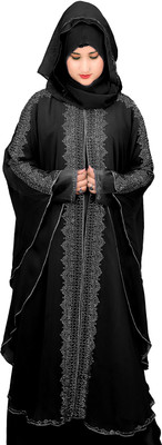 DCSTORE1 Nida Matte Solid Burqa With Hijab(Black)