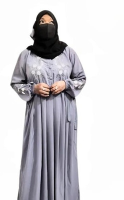 JK Enterprises Cotton Silk Self Design Abaya With Hijab(Grey)