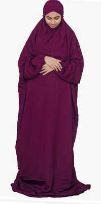 ANBA Crepe Solid Abaya With Hijab(Purple)