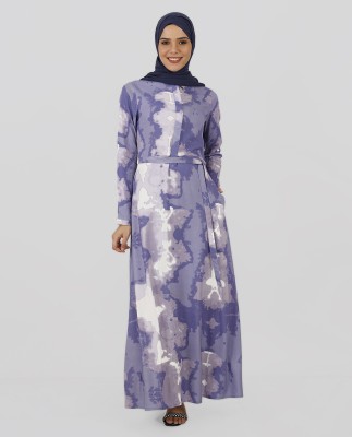 SILK ROUTE London Polyester Solid Abaya(Blue)