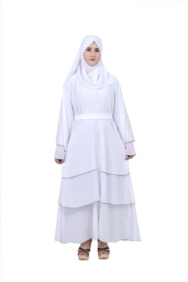 ansarigarment Georgette Self Design Abaya With Hijab(White)