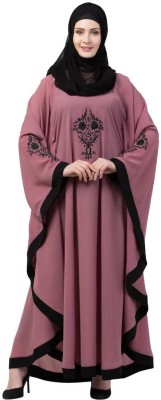 VEGAFAB Crepe Self Design Abaya With Hijab(Pink)