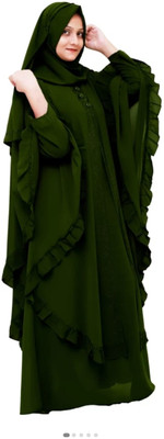 DND CREATION Nida Matte, Georgette Self Design Abaya With Hijab(Green)