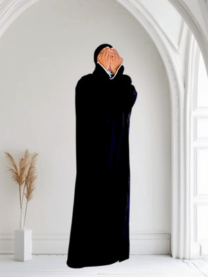 ANBA Crepe Solid Abaya With Hijab(Black)
