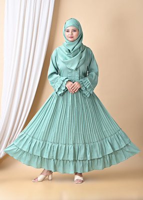 Unique Creation Cotton Blend Abaya With Hijab(Green)