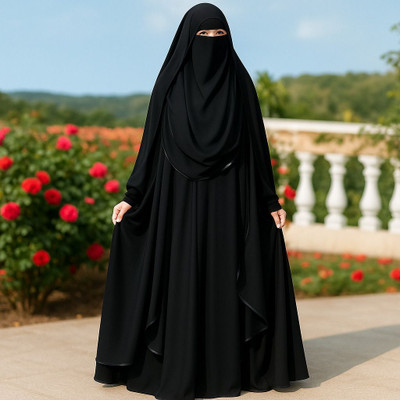 lelo enterprisse Cotton Blend Solid Abaya With Hijab(Black)