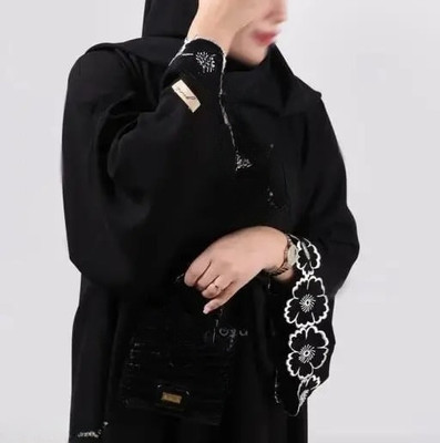 JK Enterprises Cotton Silk Self Design Burqa(Black)