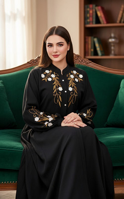 Barkatabaya Cotton Blend Self Design Burqa(Black)