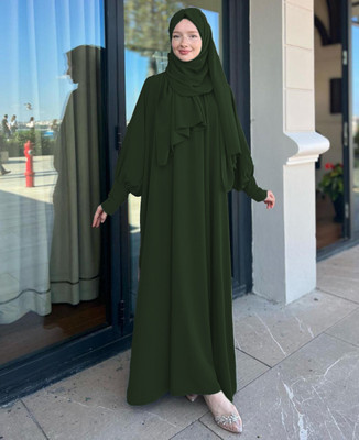 SSCollection Polyester Solid Burqa With Hijab(Green)