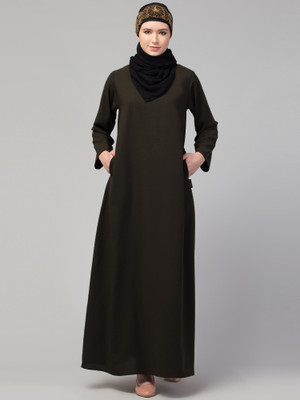 HIJAB WORLD Nida Matte Solid Abaya(Green)