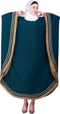 MODEST CITY Crepe Self Design Abaya With Hijab(Green)