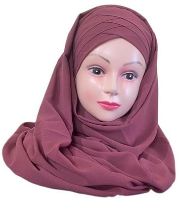 SHRA Georgette Solid Abaya With Hijab(Brown)