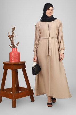ovais abaya collection Nida Matte Self Design Abaya With Hijab(Beige)