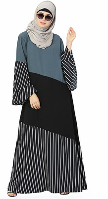 Momin Libas Polyester Striped Abaya(Multicolor)