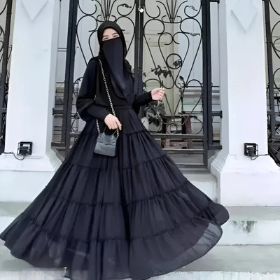 BISAL Georgette Self Design Burqa With Hijab(Black)