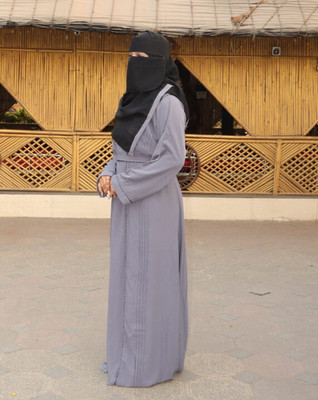 Hadi Collection Cotton Blend Self Design Burqa With Hijab(Grey)